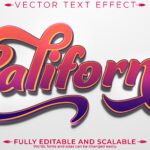 Retro california text effect, editable 70s and 80s text style